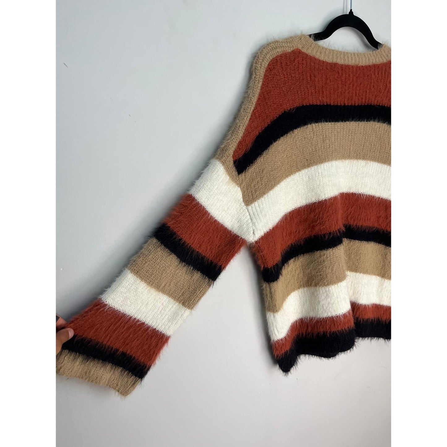 Fashion On Earth Striped Fuzzy Sweater Women S Multicolor Soft Knit Pullover