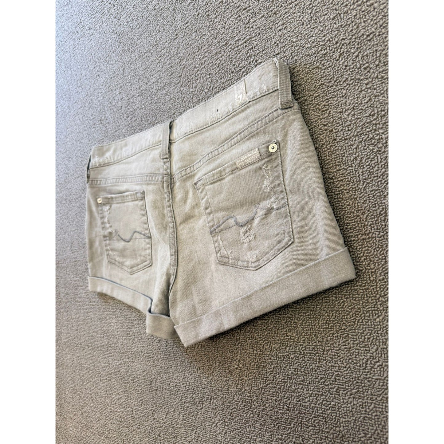 7 For All Mankind Women's Size 26 Gray Denim Shorts Rolled Hem Distressed