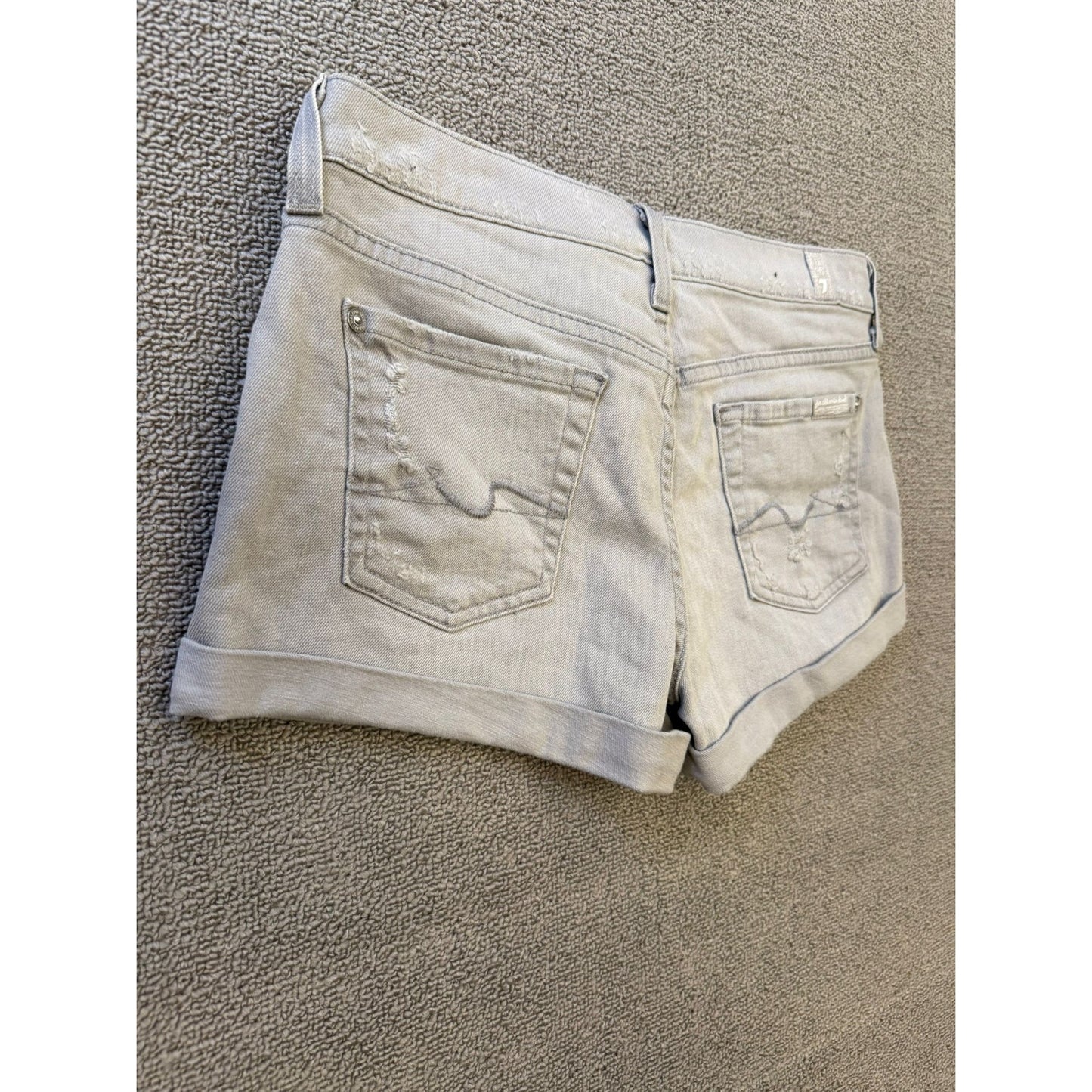 7 For All Mankind Women's Size 26 Gray Denim Shorts Rolled Hem Distressed