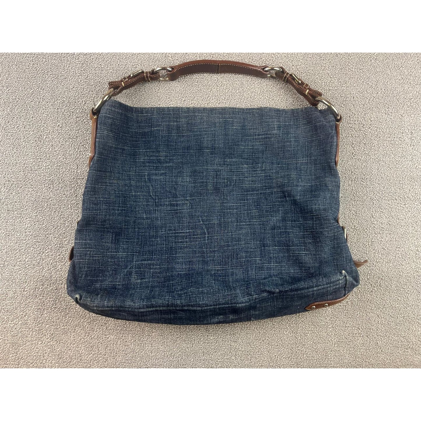 Authentic Prada Milano Blue Women's Washed Denim Logo Hobo Handbag