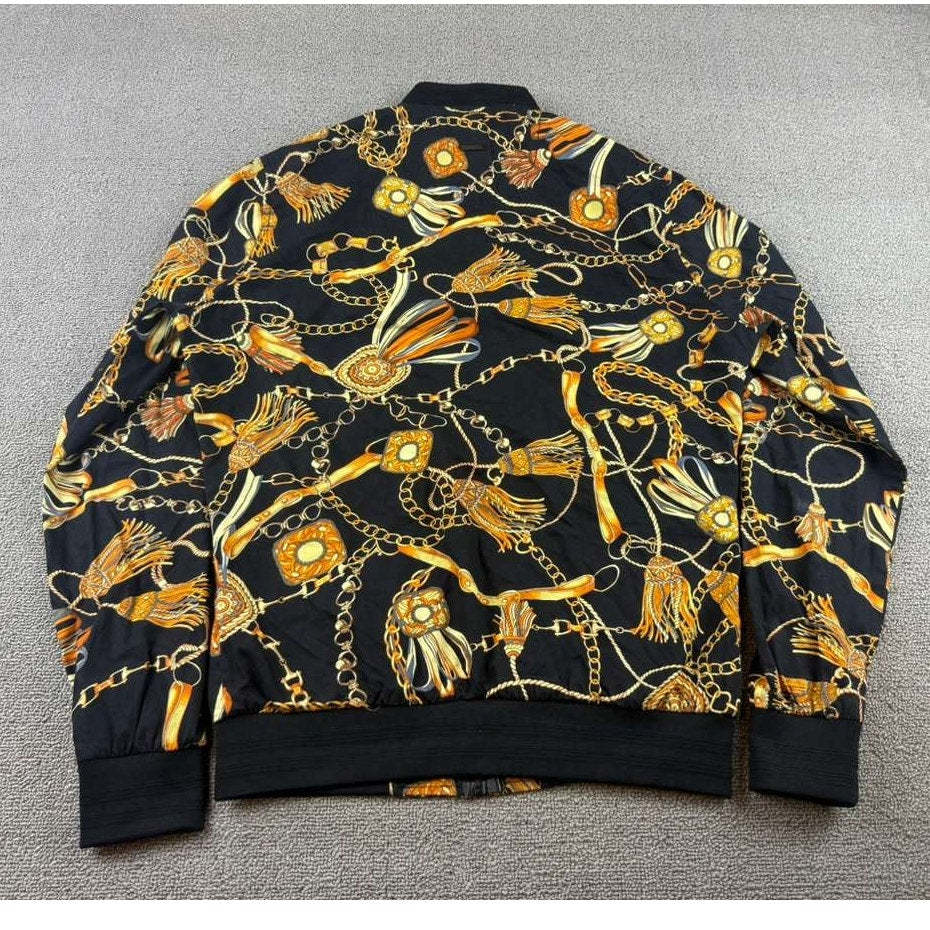 Denim & Flower Ricky Singh Mens S Baroque Chain Tassel Print Light Bomber Jacket