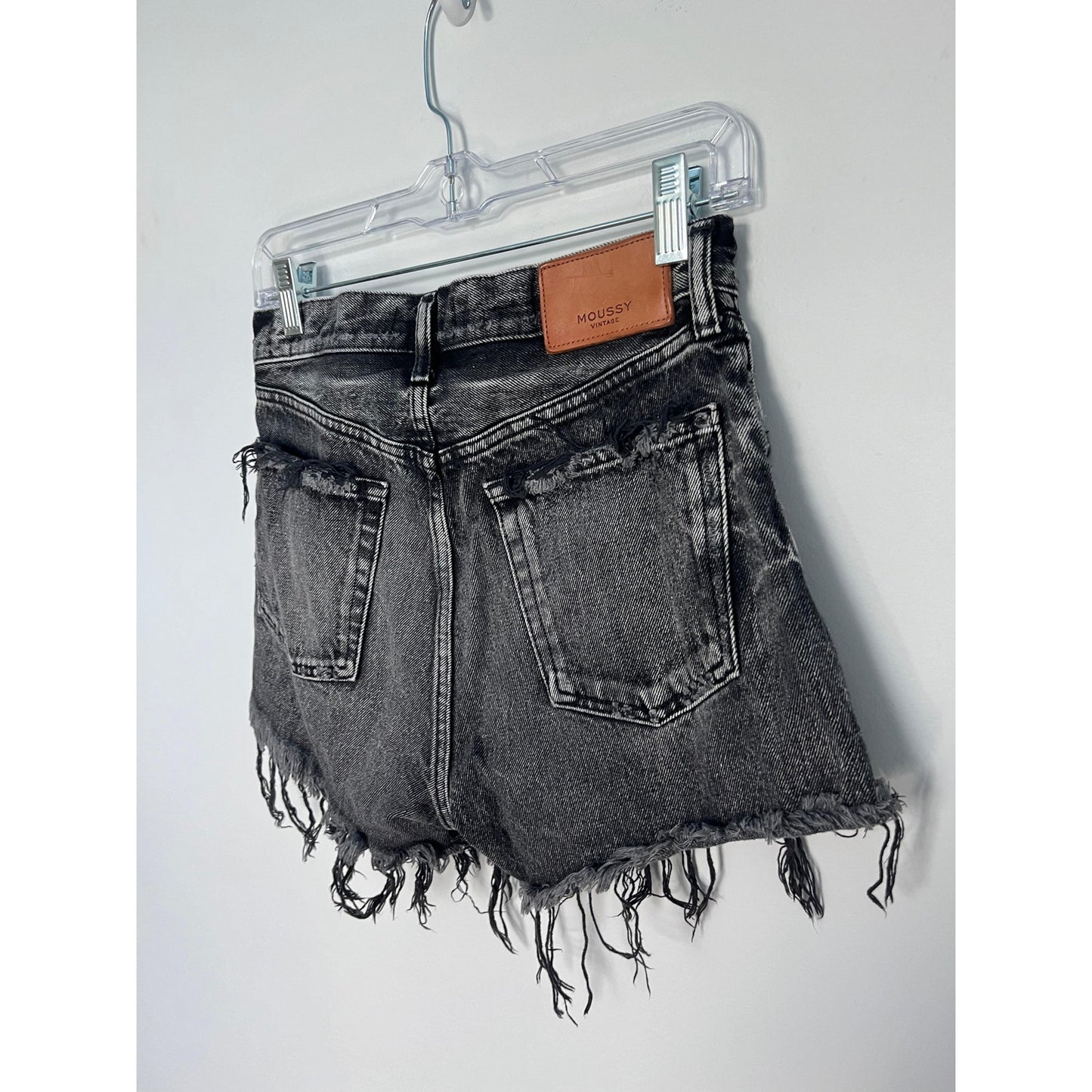 MOUSSY Vintage Denim Shorts Women 25 Black Distressed Raw Hem High Rise