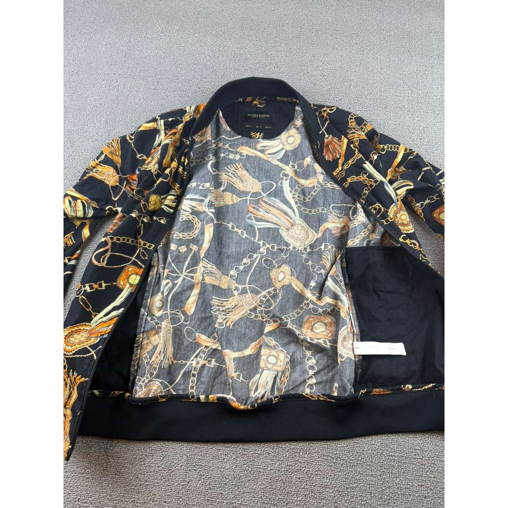 Denim & Flower Ricky Singh Mens S Baroque Chain Tassel Print Light Bomber Jacket