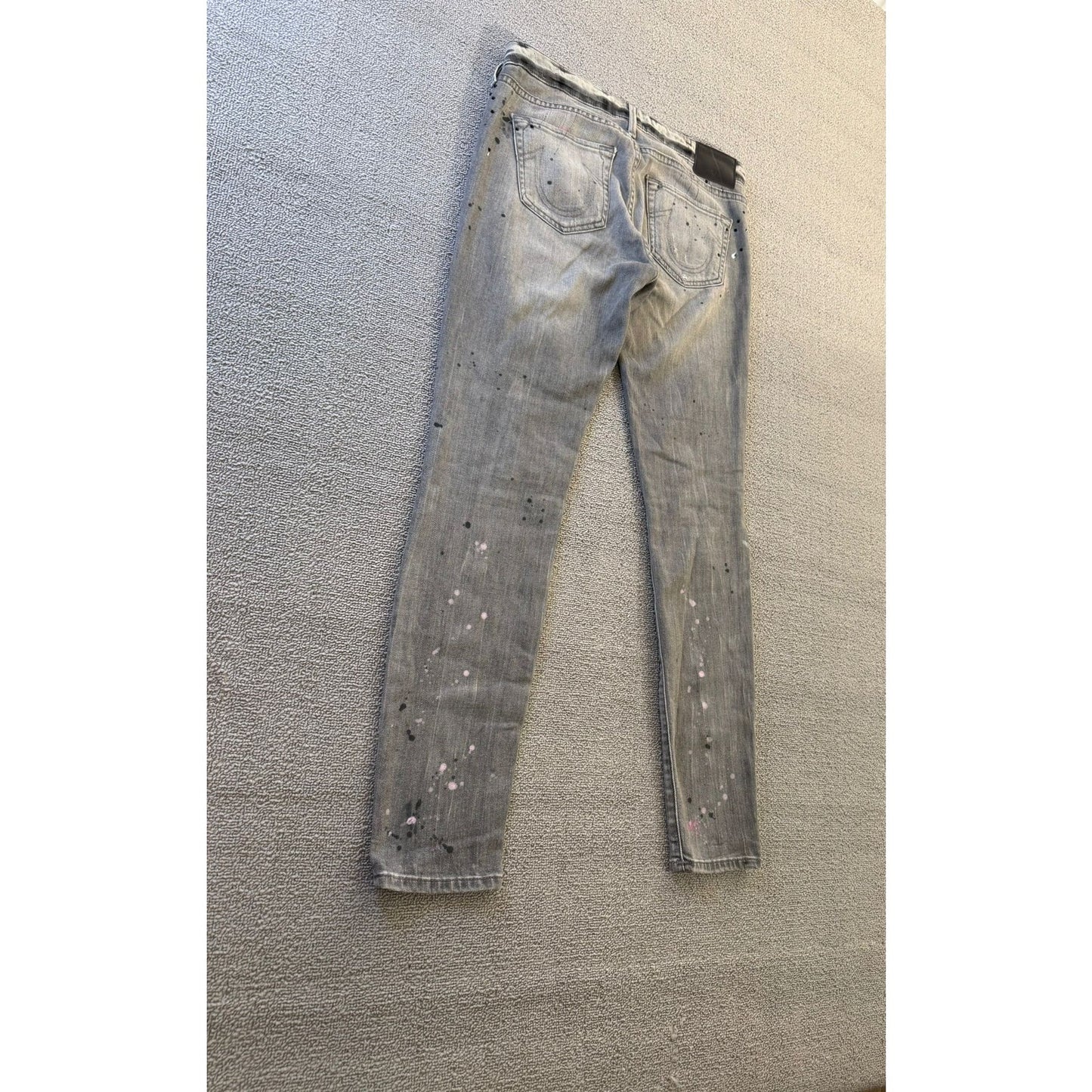 True Religion Halle 26 Gray Paint Splatter Distressed Skinny Jeans