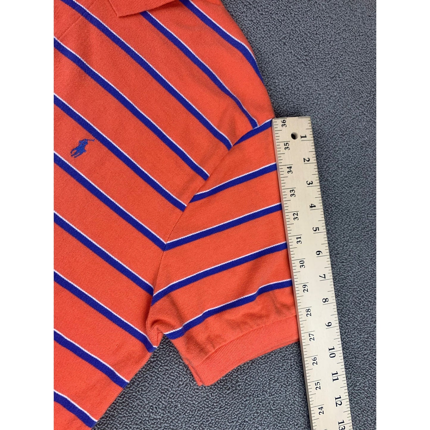 Polo By Ralph Lauren Men's L Orange Blue Striped Short Sleeve Polo Shirt