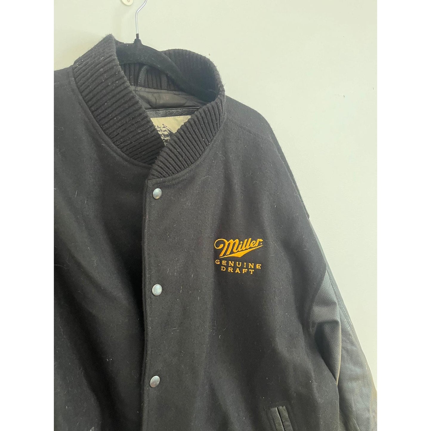 Burk's Bay Miller Varsity Jacket Men 2XL Black Wool Leather Bomber Coat