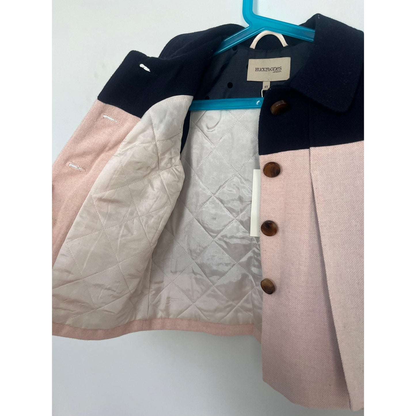Hucklebones London Girls Cape Coat 6Y Pink Navy Wool Blend NWT Winter Outerwear