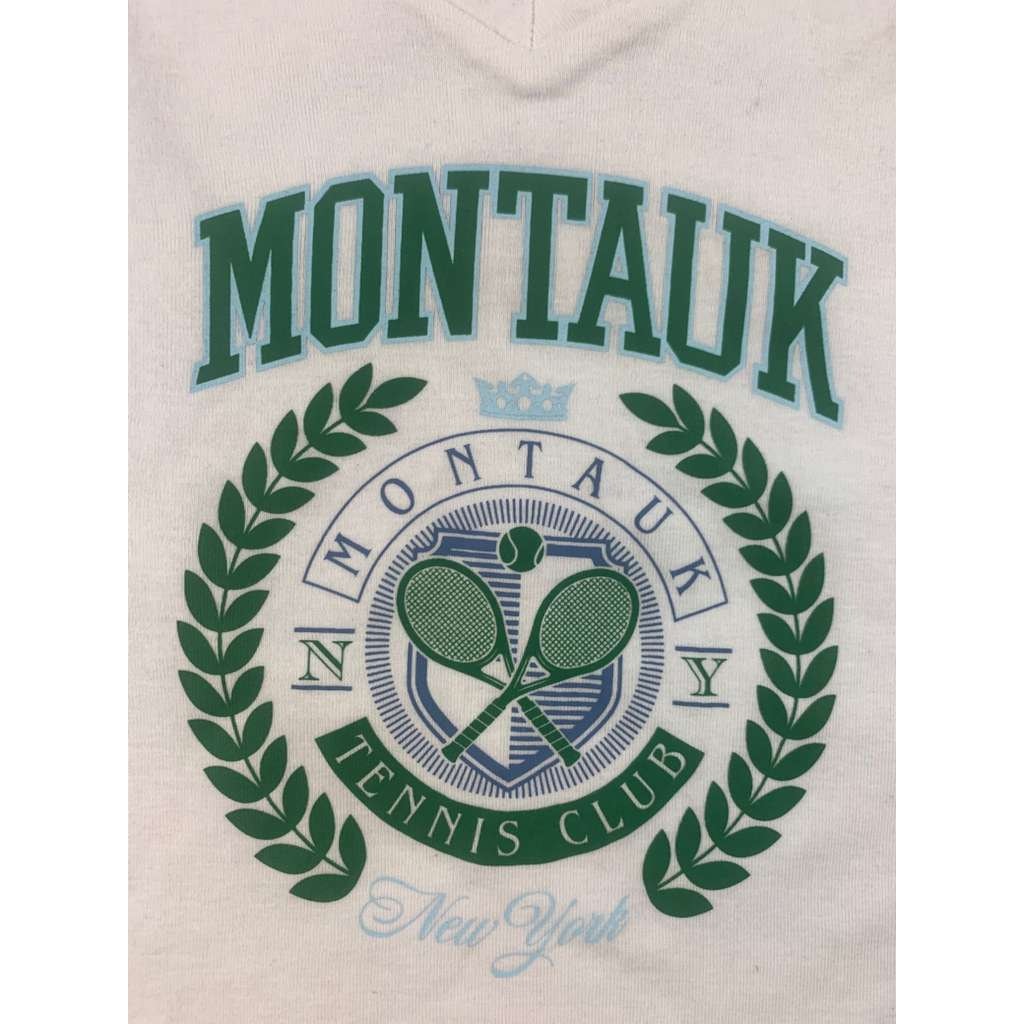 Forever 21 Women 1X White Plus Montauk Tennis Club Tee V Neck Crop Graphic Shirt