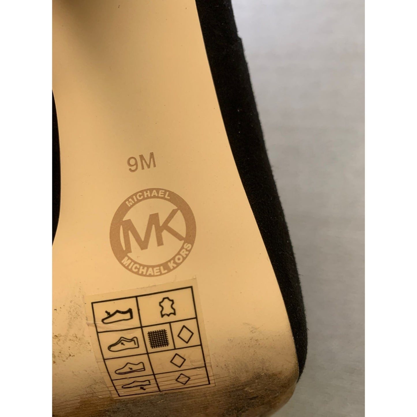 Michael Kors Women 9M Black Suede Ankle Boots Gold Fluted Heel