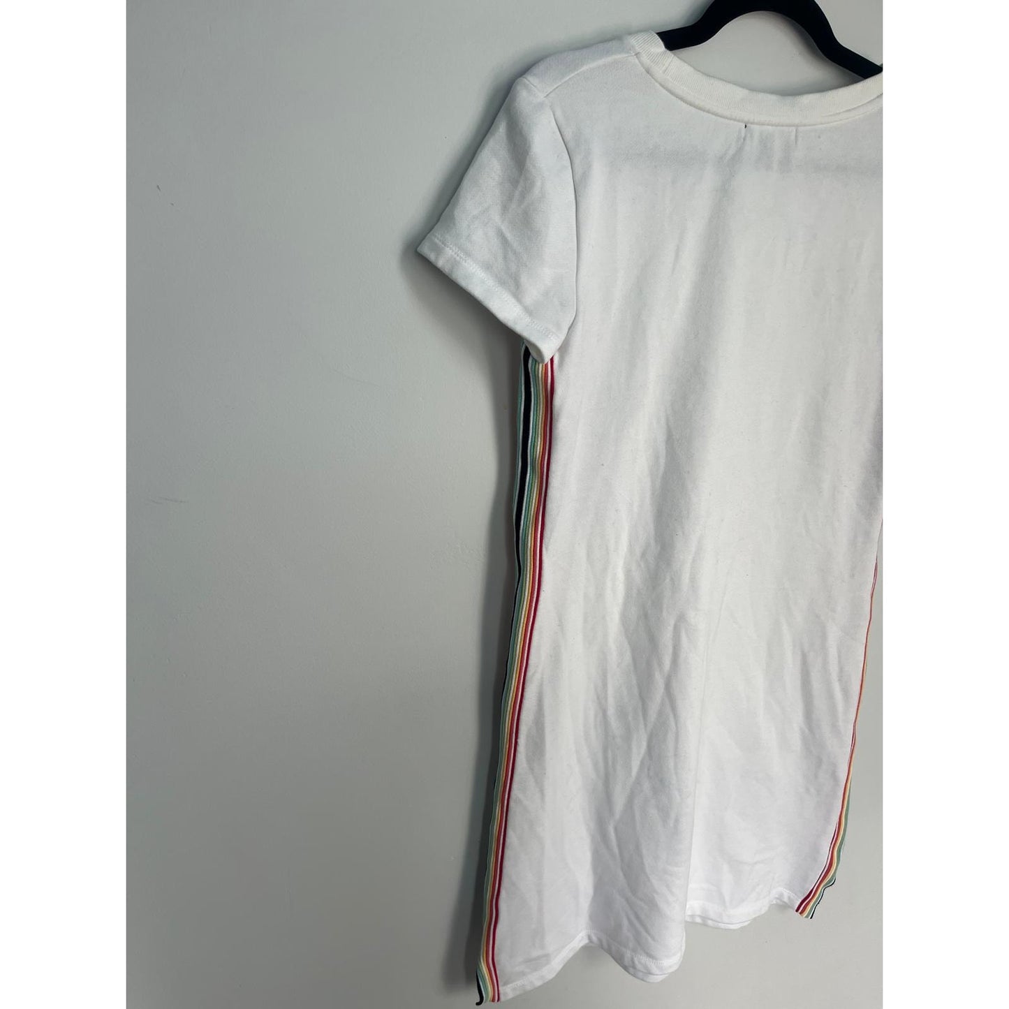 525 America T Shirt Dress Women Small White Rainbow Stripe Side Tee