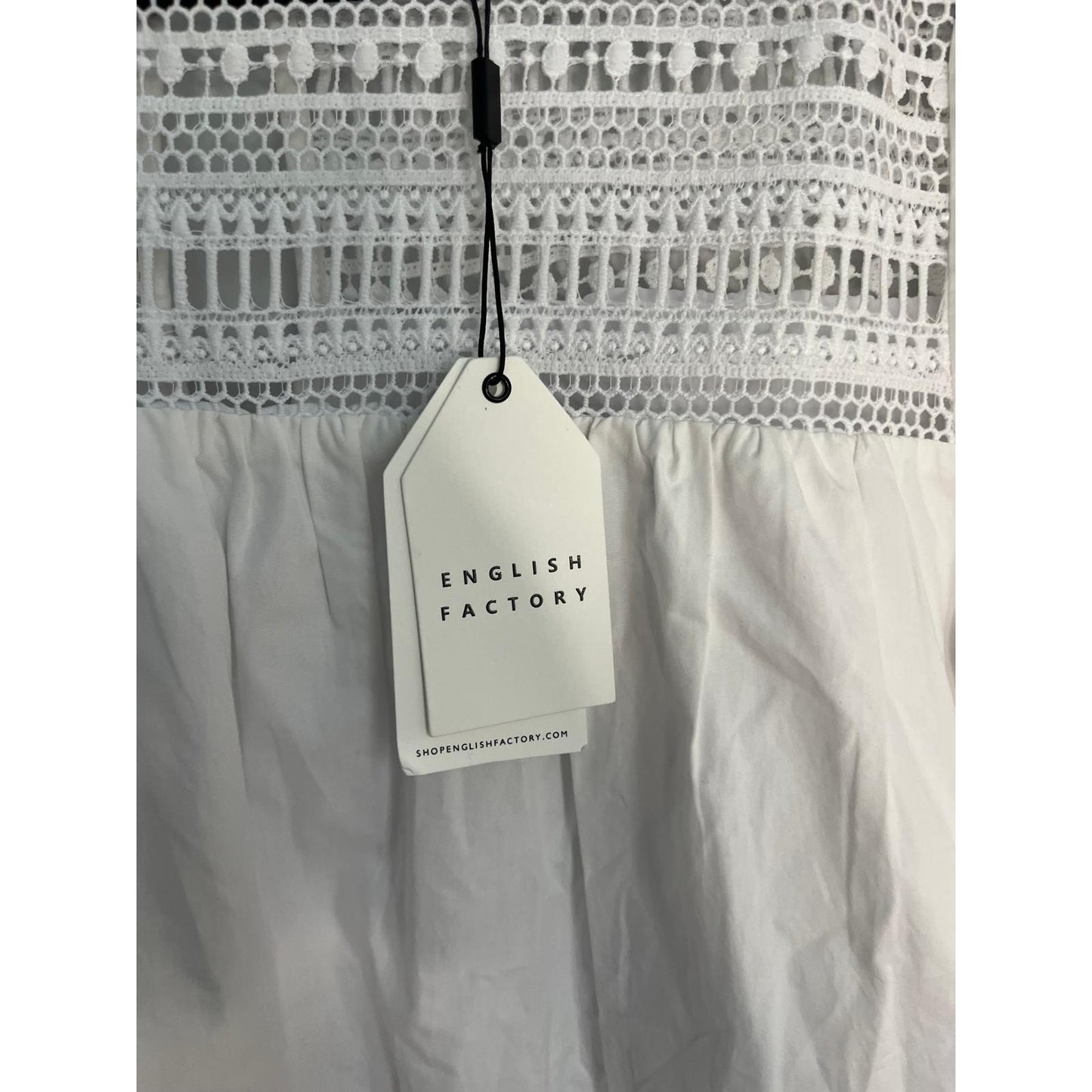 English Factory Eyelet Lace Babydoll Blouse Women Small White Short Sleeve NWT