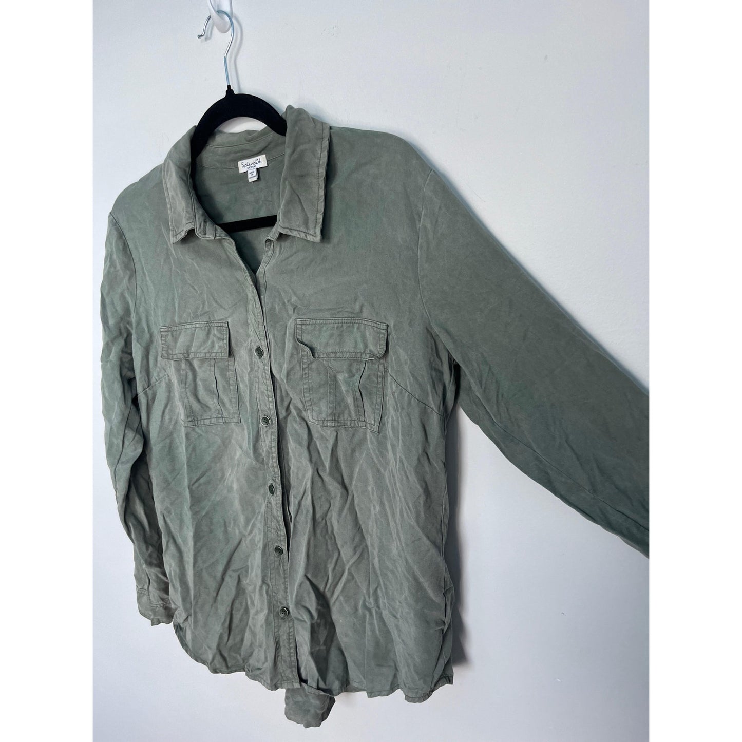 Splendid Button Down Shirt Women Medium Green Long Sleeve Casual Utility