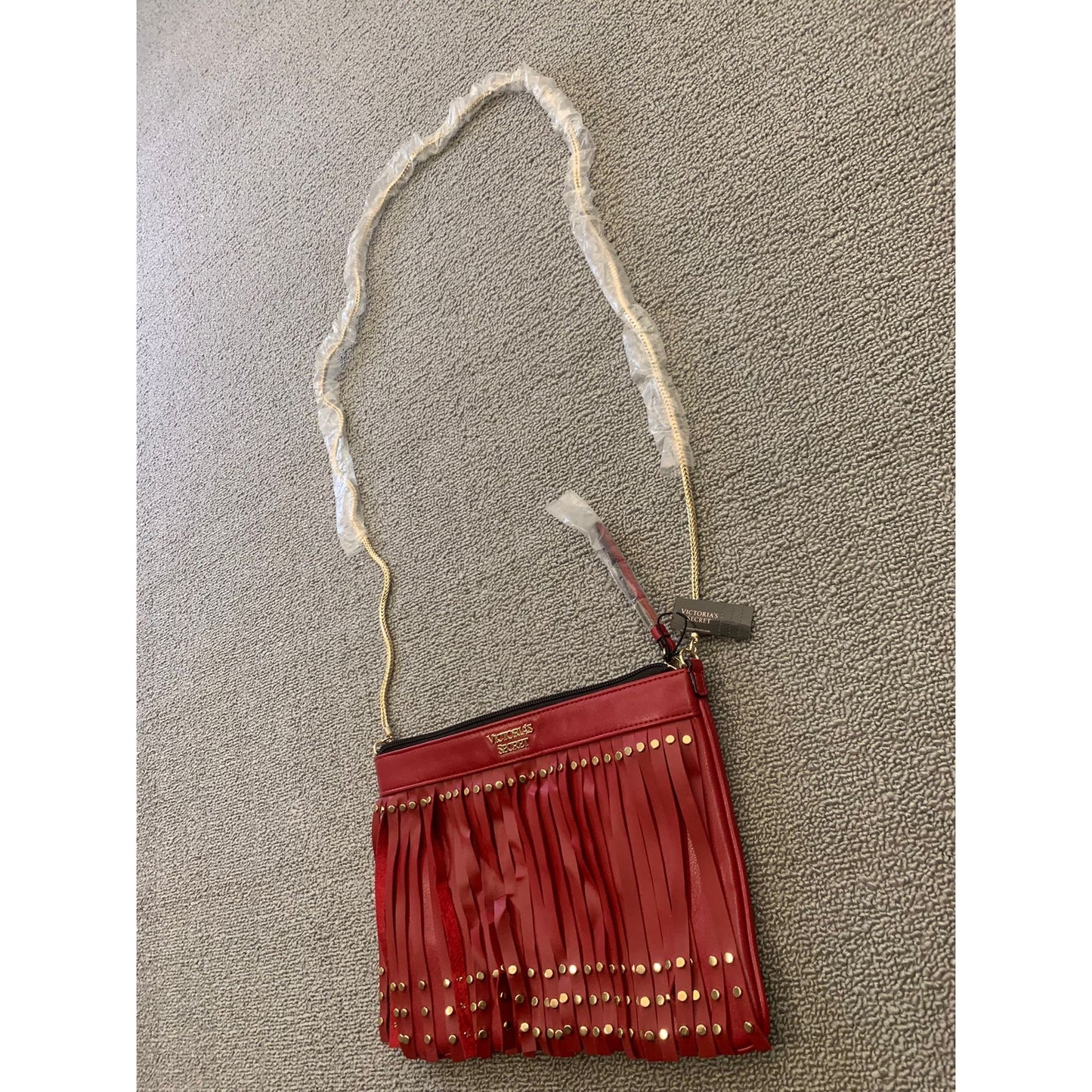 VICTORIA'S SECRET Women Red Gold Fringe Crossbody Bag