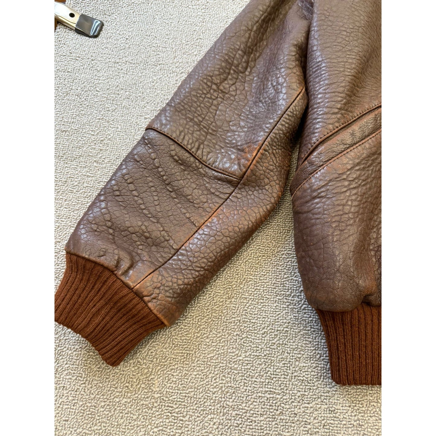 Jacqueline C Paris Leather Bomber Jacket W 36 Shearling Collar Vintage Aviator