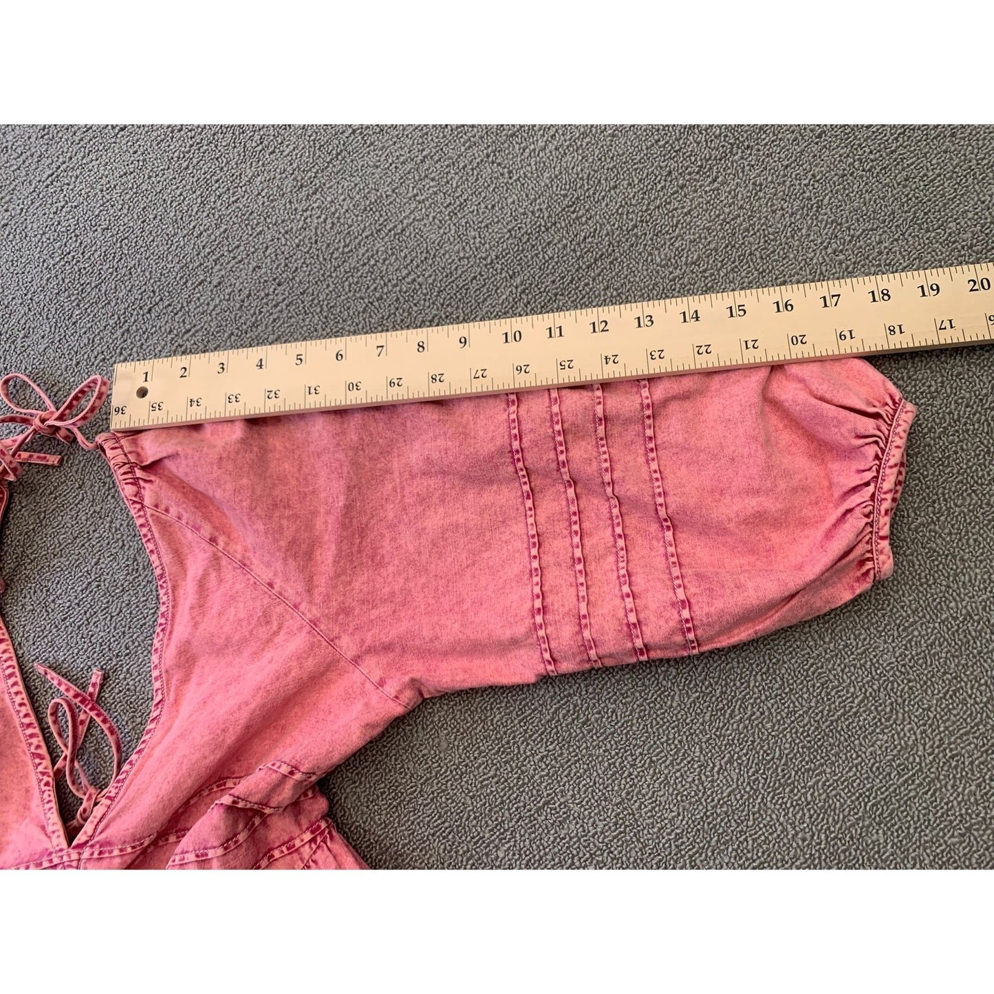 Free People Women's XS Petite Pink Acid Wash Mini Dress Tie Back