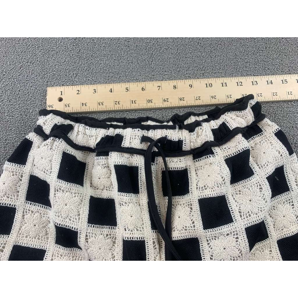 Strut & Bolt Women S Black White Crochet Lounge Shorts Checkerboard Drawstring