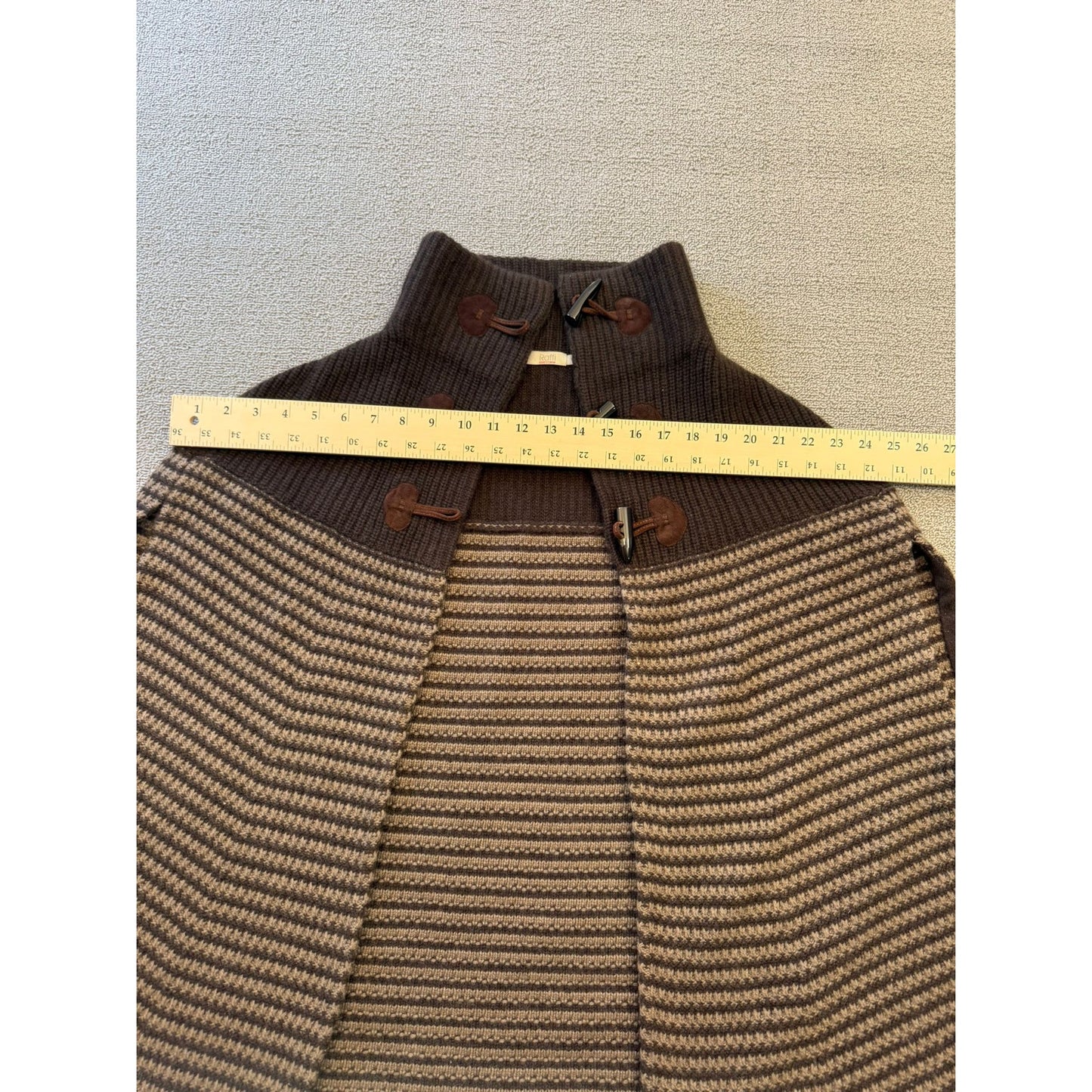 Raffi Cashmere M/L Brown Striped Knit Cape Poncho Toggle 100% Cashmere