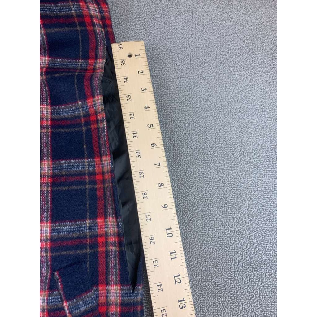 Love & Other Things Women M Navy Red Plaid Over Coat With Pockets