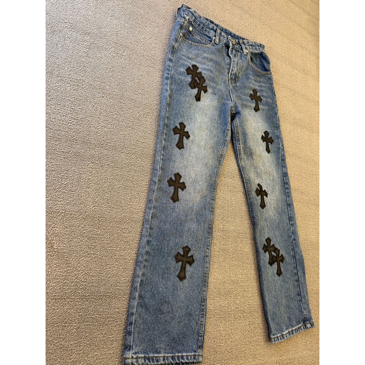 Levi's 550 Women's Chrome Hearts Cross Patch Light Wash Straight Jeans