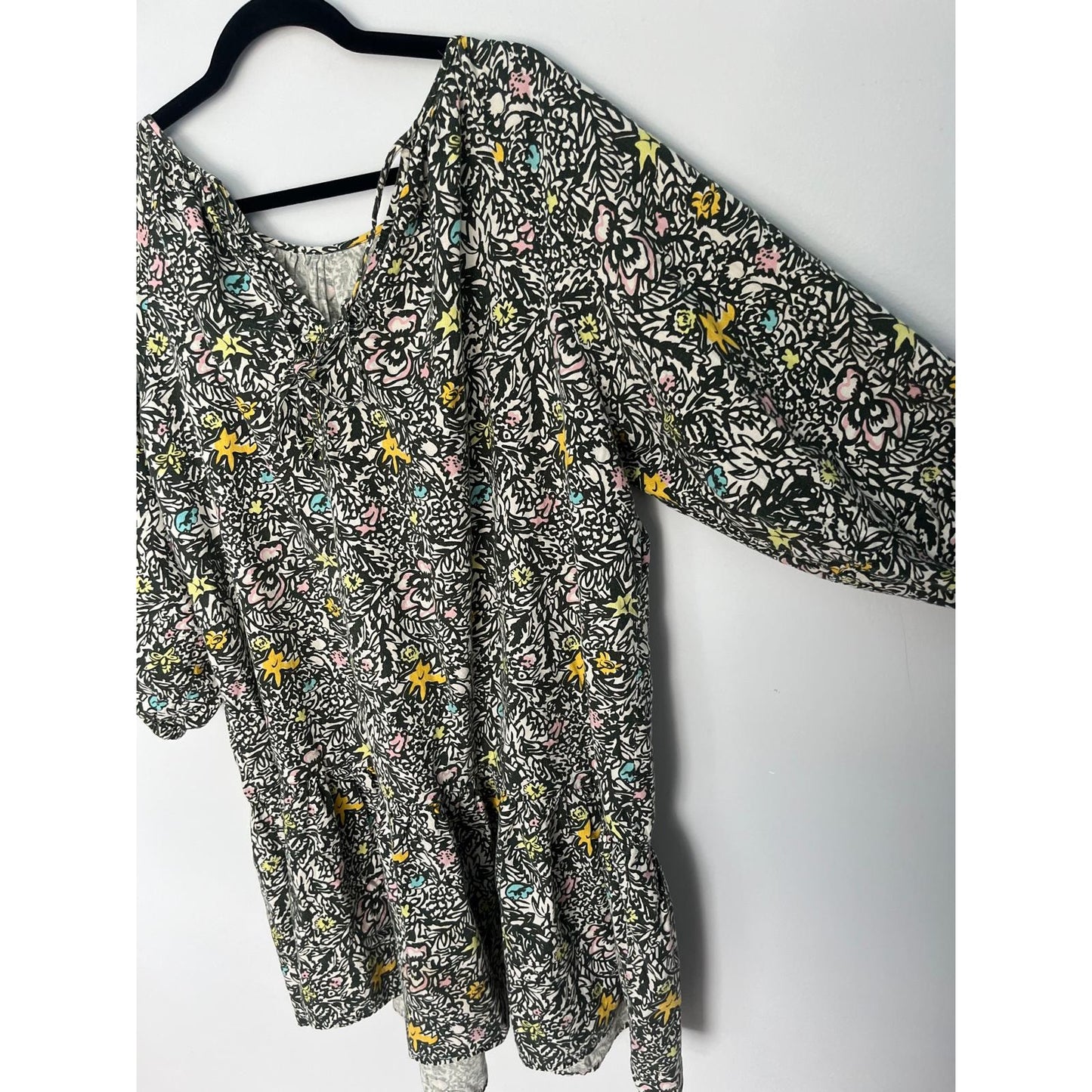 Levis Floral Peasant Dress Women M Black Multicolor Puff Sleeve Boho