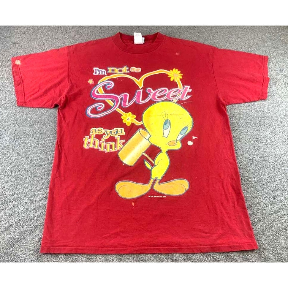 Vintage Looney Tunes 1996 Men's Size XL Red Tweety Graphic T Shirt As Sweet As
