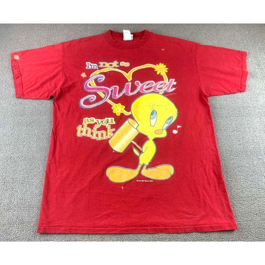 Vintage Looney Tunes 1996 Men's Size XL Red Tweety Graphic T Shirt As Sweet As
