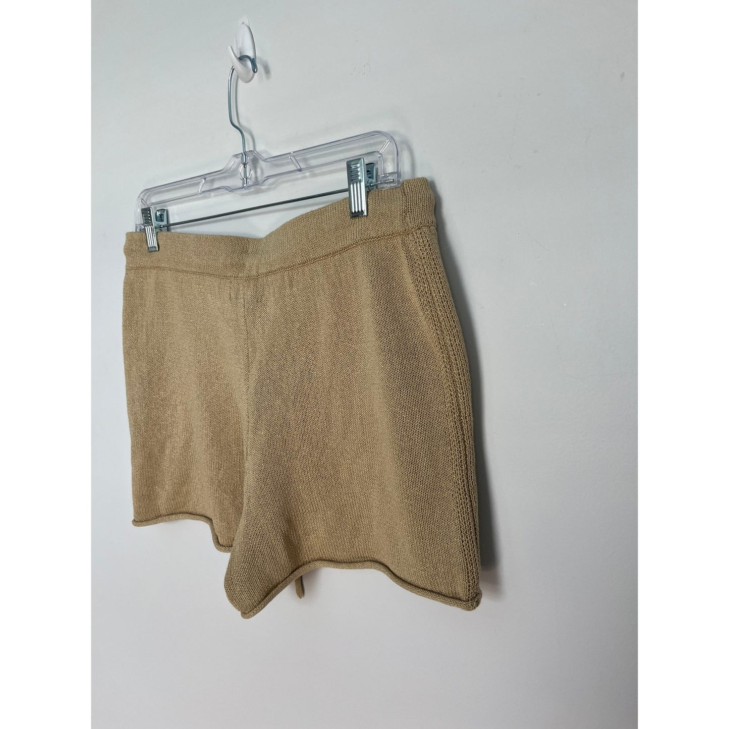 Monrow Knit Lounge Shorts Women L Tan Drawstring Waist Casual Comfy