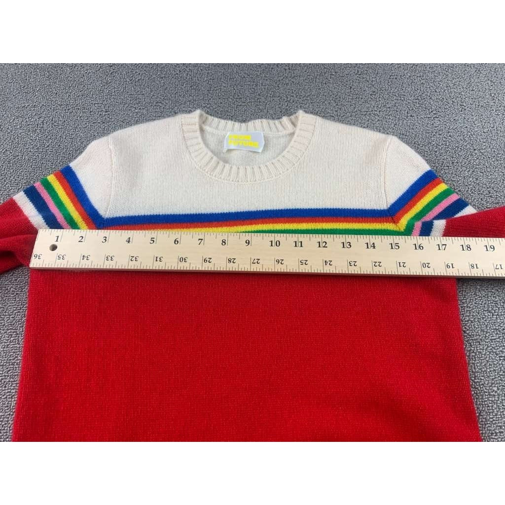 From Future Cashmere Sweater Womens S Red Cream Rainbow Stripe Crewneck