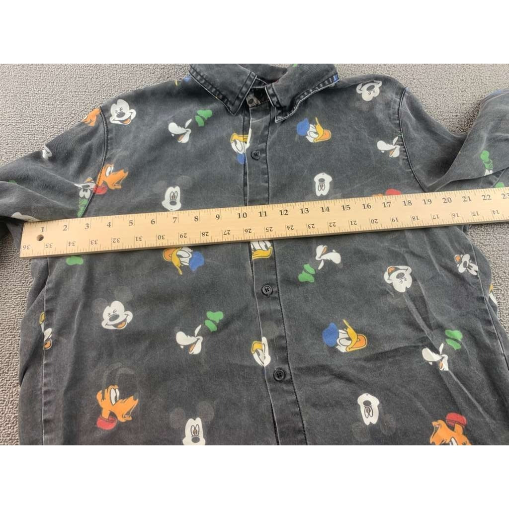 GDN Disney Characters Button Down Shirt Black Donald Goofy Mickey Pluto- Size M