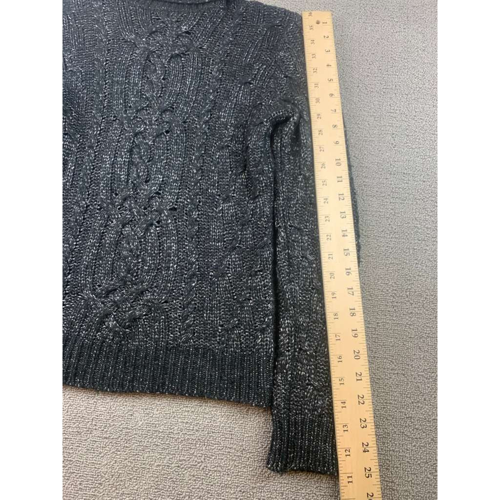 RALPH LAUREN Women's Extra Small Gray Cable Blend Pullover Sweater Turtle Neck