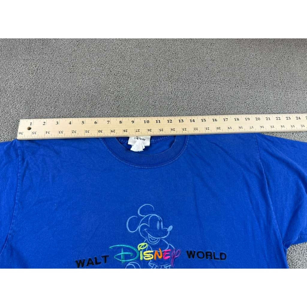 Vintage 90s Walt Disney World Medium Blue Mickey Mouse Embroidered T-Shirt