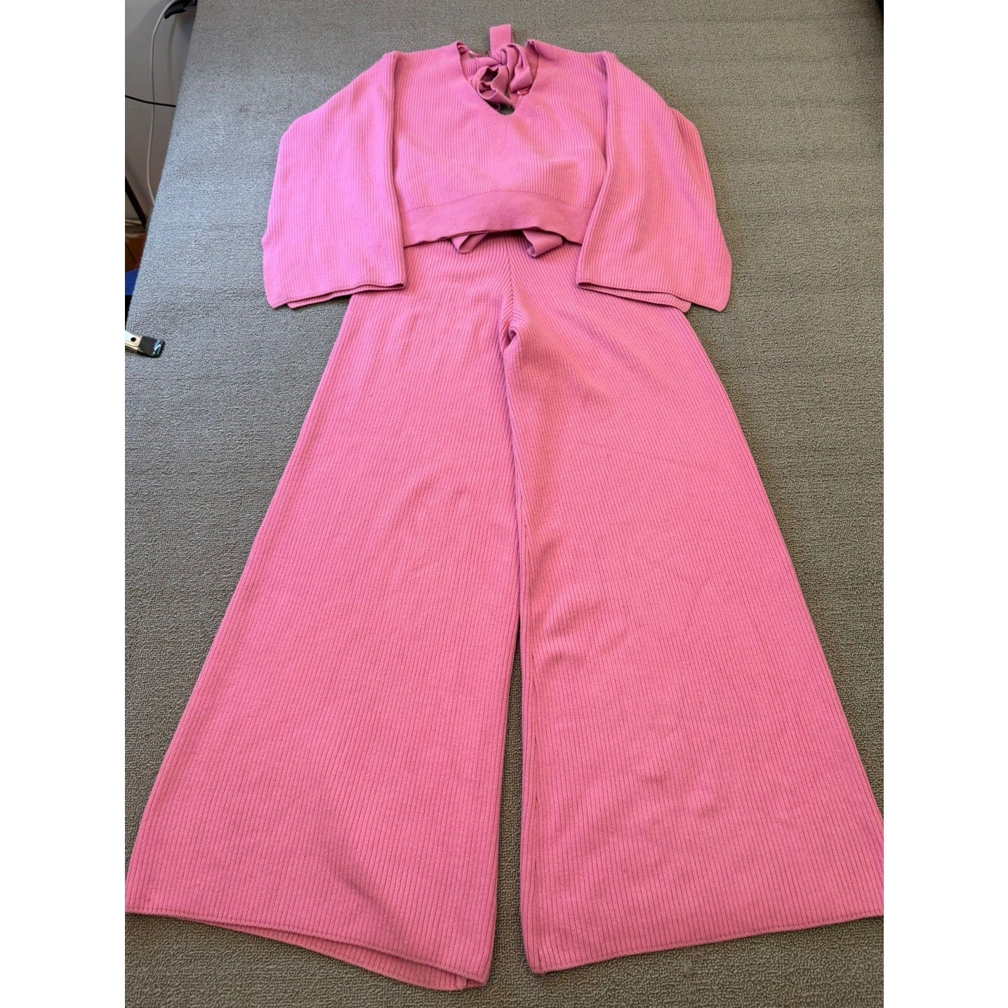 River Island Women Size 10 Pink Jumper Set Wide Leg