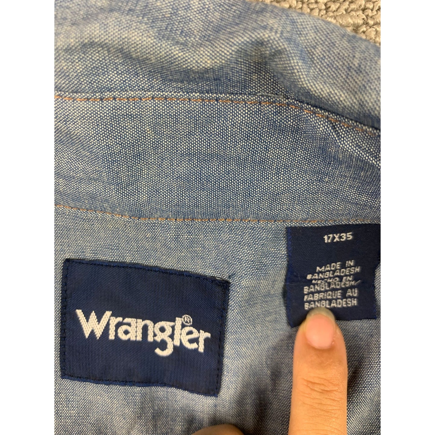 Y2K Wrangler Men's 17x35 Blue Shirt with Western Pearl Snaps Long Sleeve