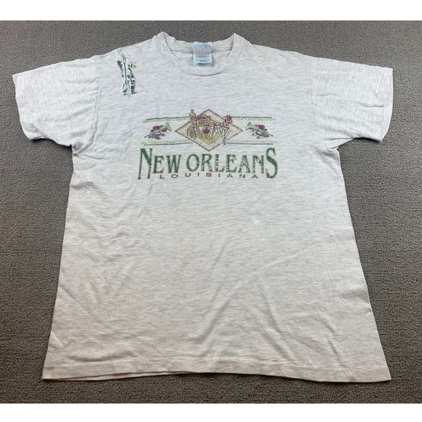 Hanes  Mens L Gray Beefy T New Orleans Louisiana T Shirt Heather 90's USA Made