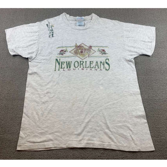 Hanes  Mens L Gray Beefy T New Orleans Louisiana T Shirt Heather 90's USA Made