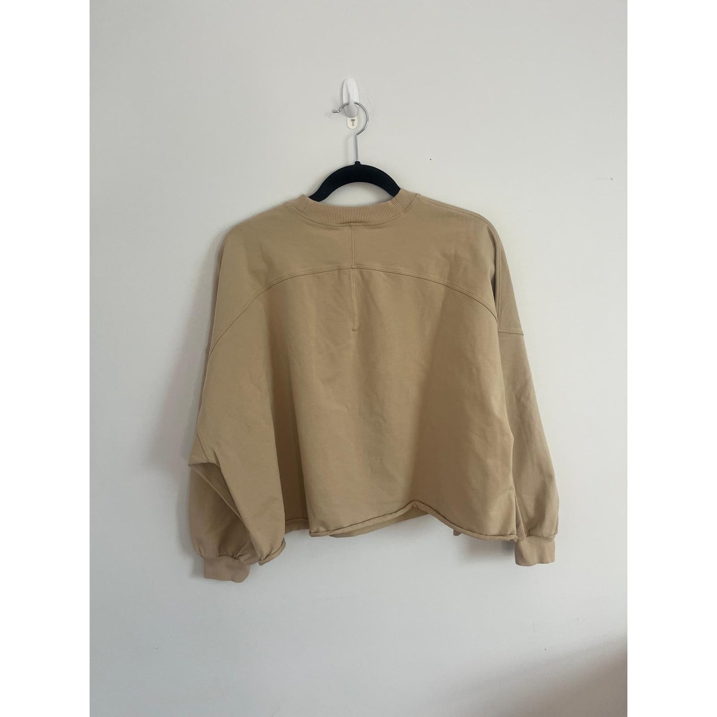 Lululemon Sweatshirt Women XS/S Beige Cropped Crewneck Cotton Pullover