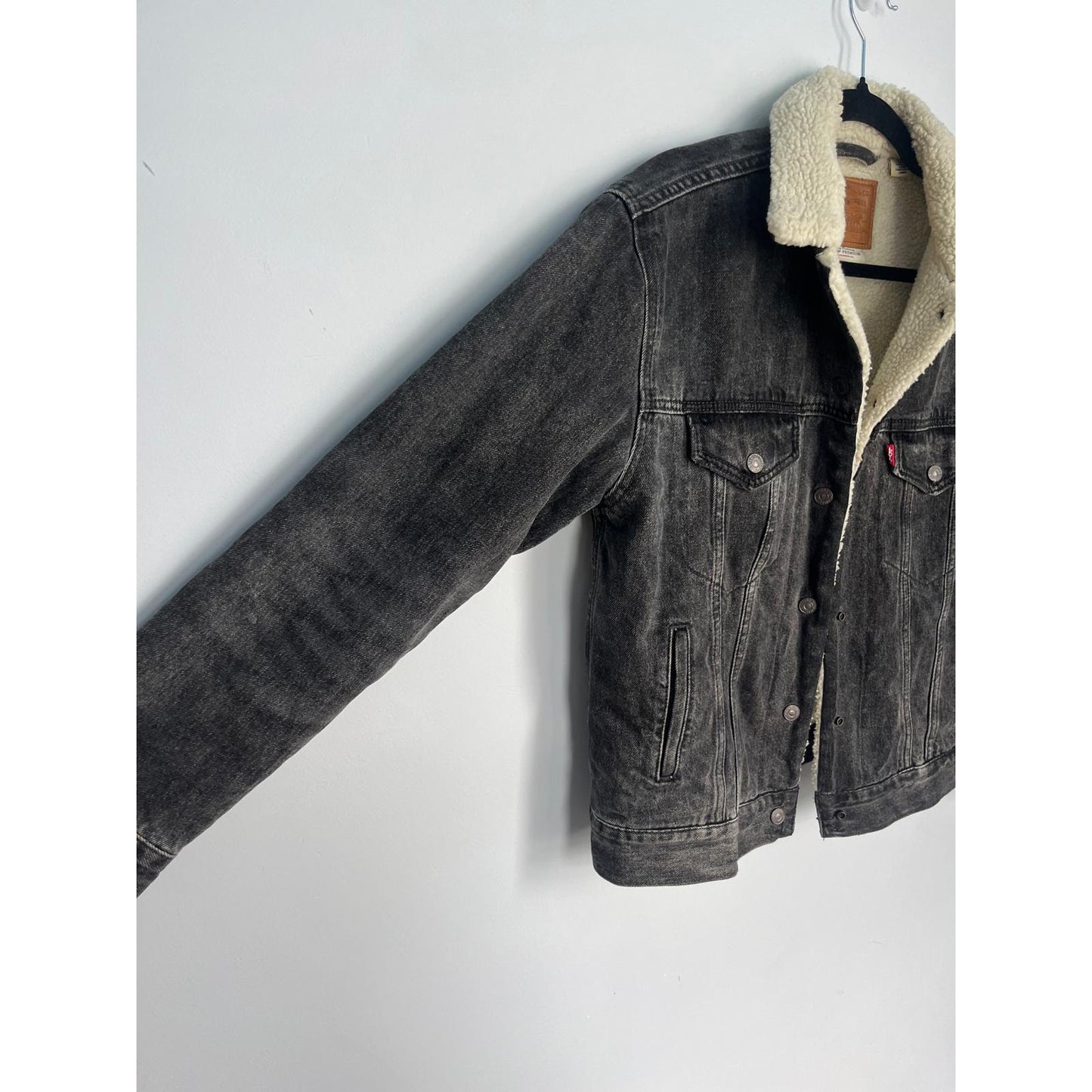Levis Premium Sherpa Denim Jacket Women S Black Fleece Lined Trucker
