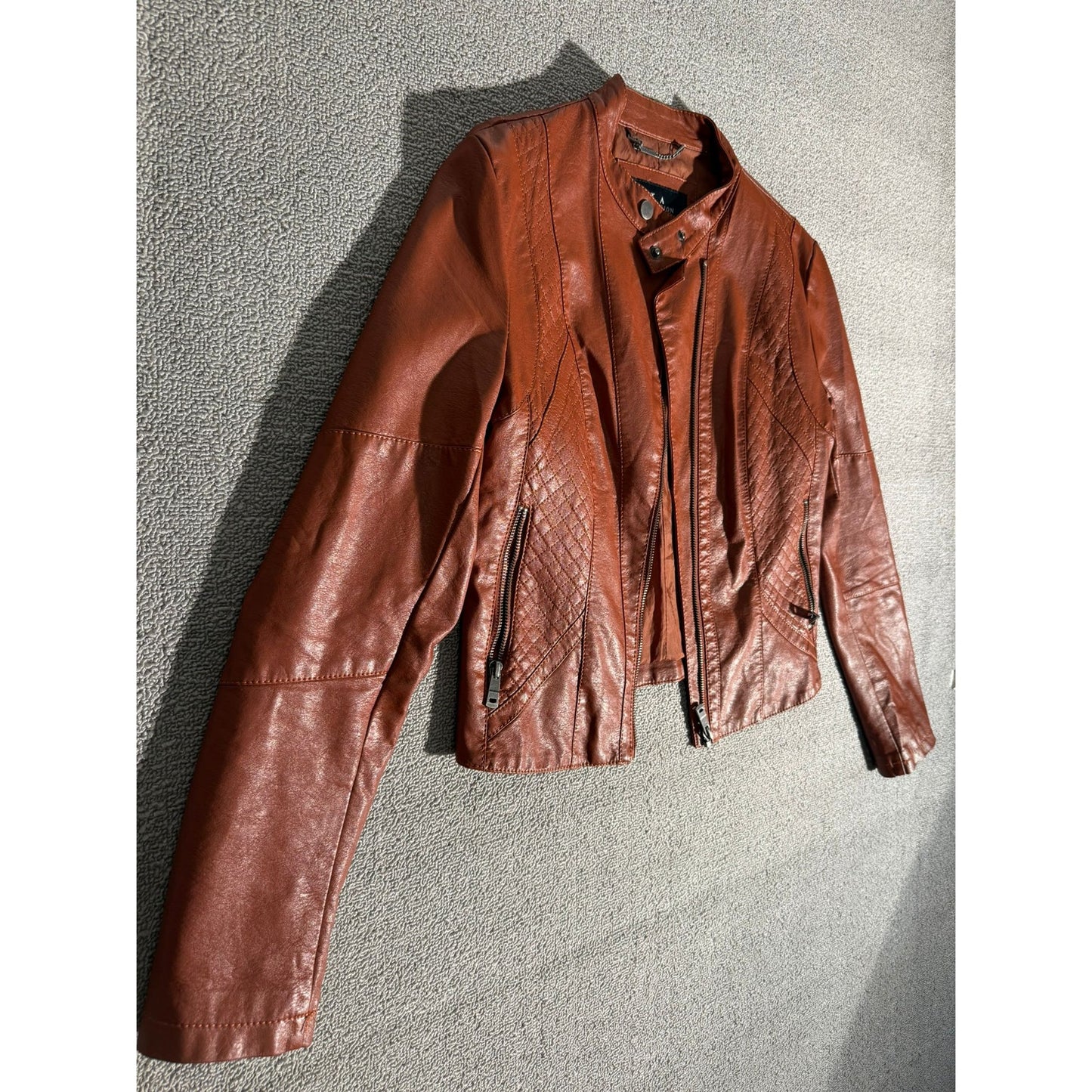 Coalition LA Quilted Faux Leather Moto Jacket Women Small Brown