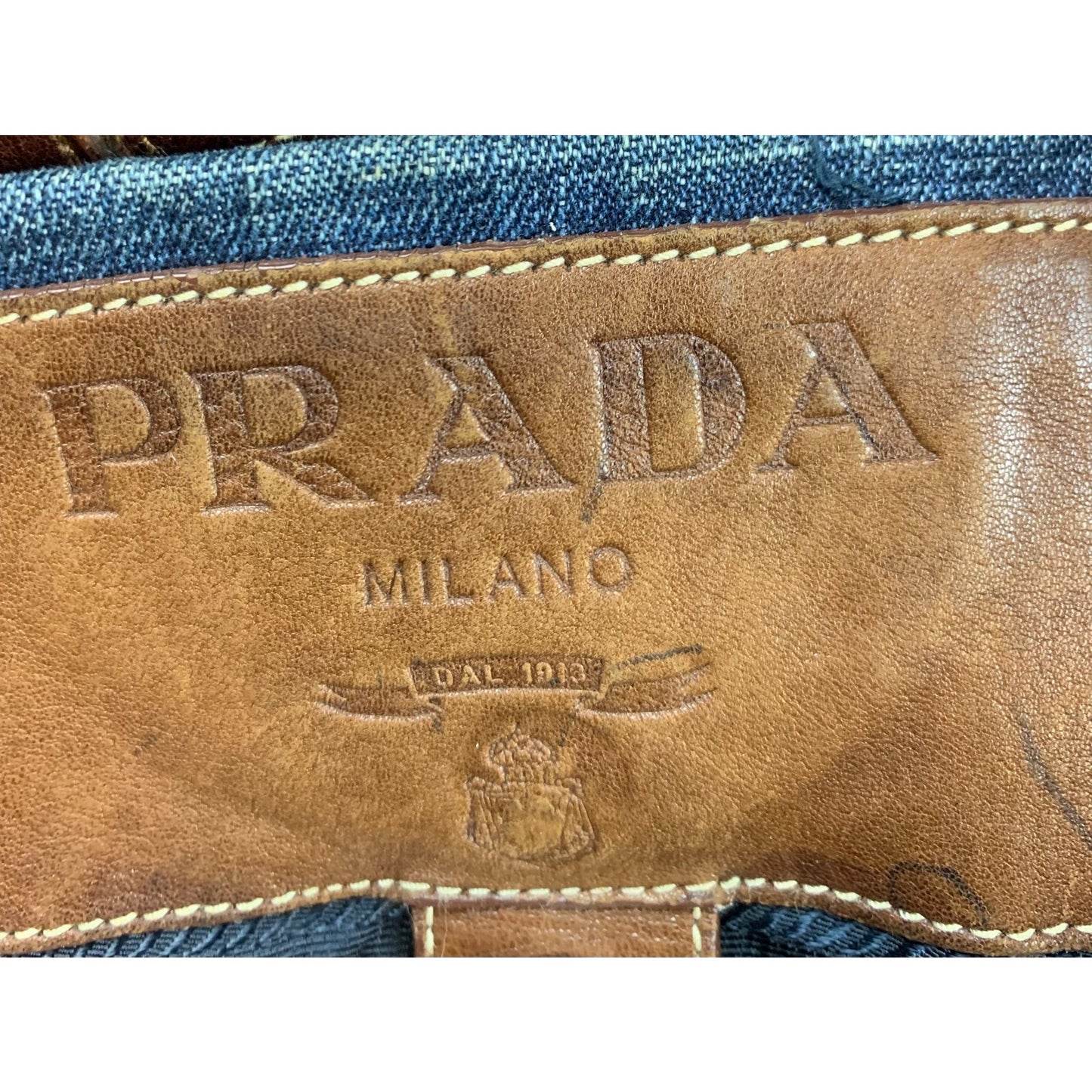 Authentic Prada Milano Blue Women's Washed Denim Logo Hobo Handbag