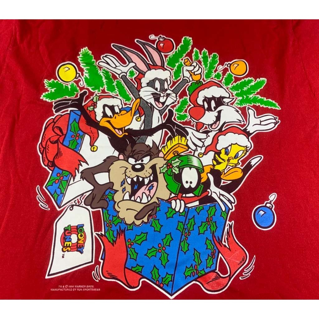 VINTAGE 1994 Looney Tunes XL Christmas Single Stitch Graphic Rap T Shirt