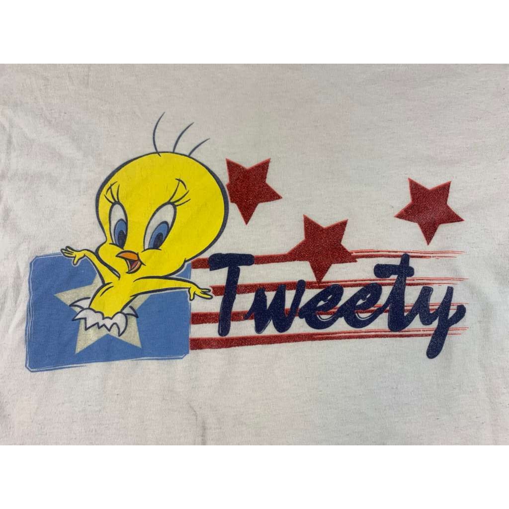 Vintage Looney Tunes Shirt Women's M Tweety Bird American Fireworks Star Cartoon