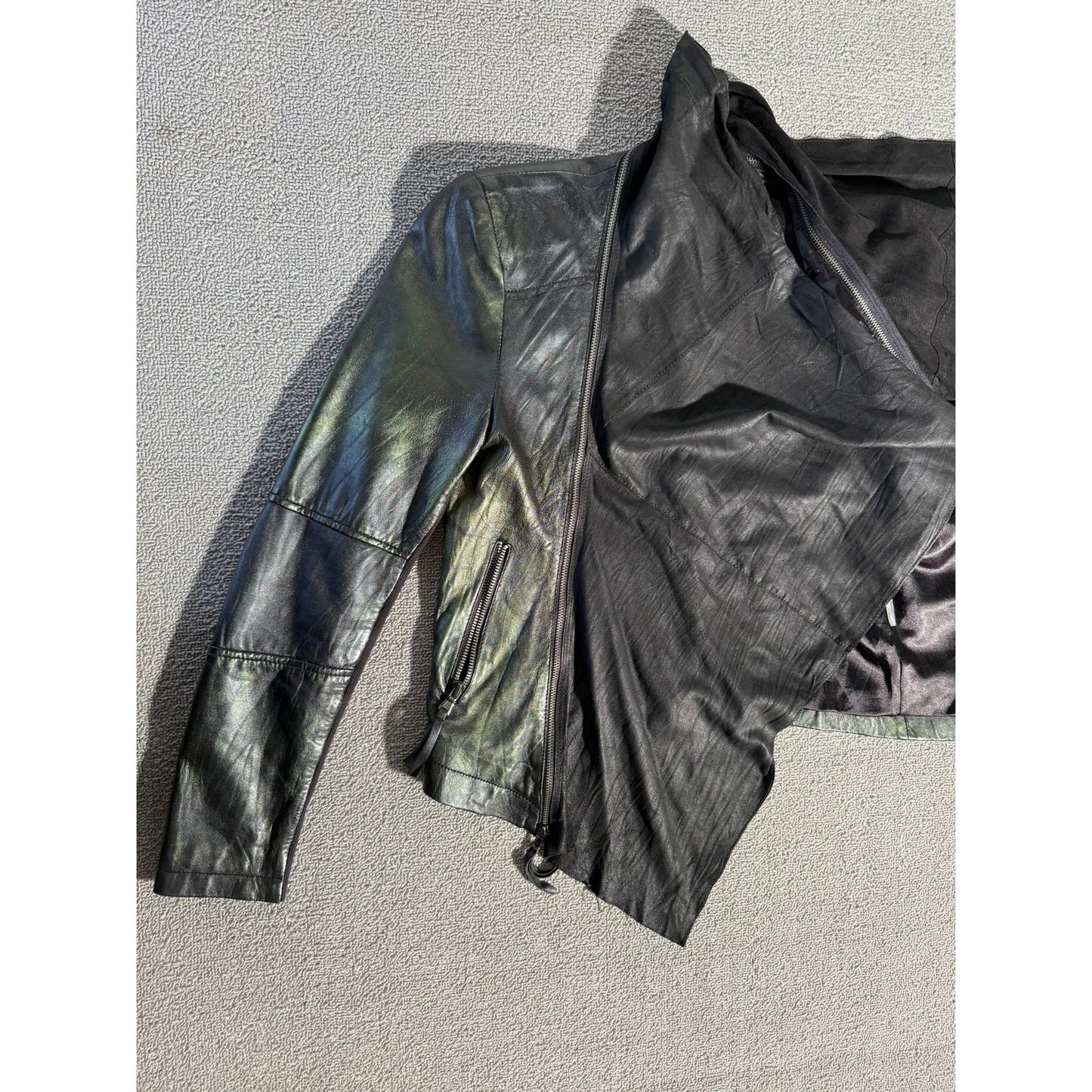Zara Woman Black Waterfall Draped Leather Jacket S Fall Goth