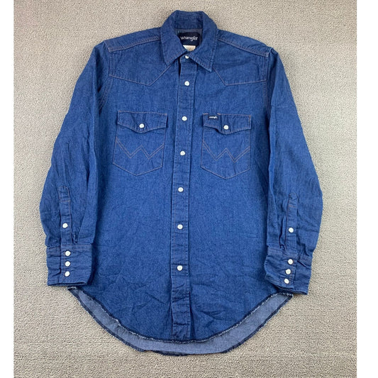 Vintage 90's Wrangler  Men's Small Pearl Snap Long Sleeve Denim Western Shirt