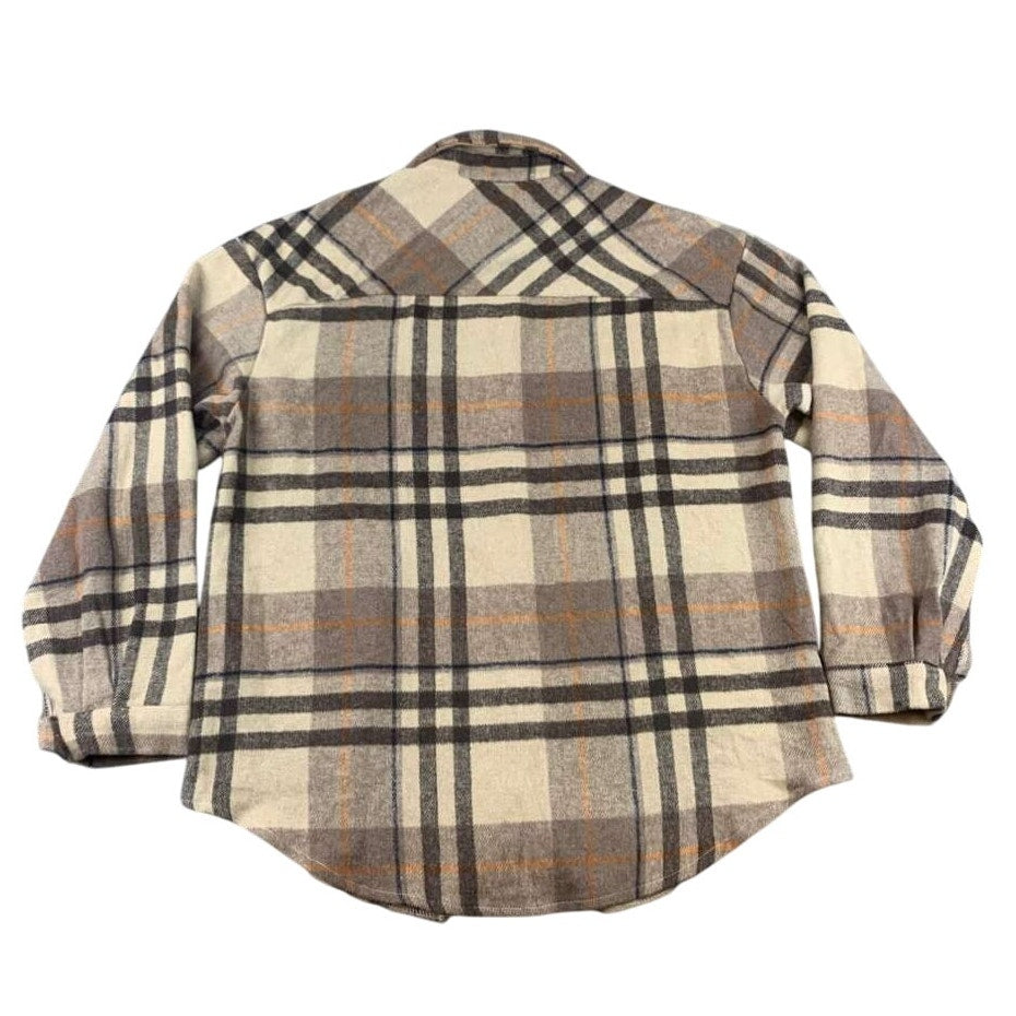 BoutiKome Plaid Shacket Womens S Tan Brown Brown Plaid Button Flannel Pockets