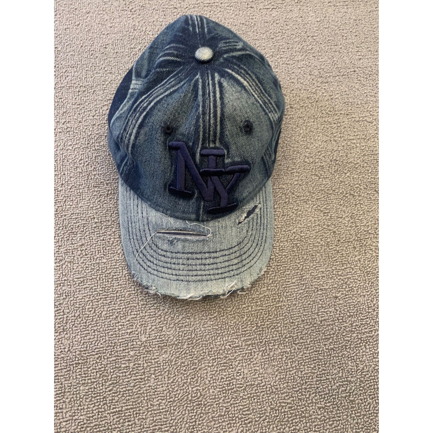 Nyc Men's One Size Blue Denim Distressed Baseball Hat
