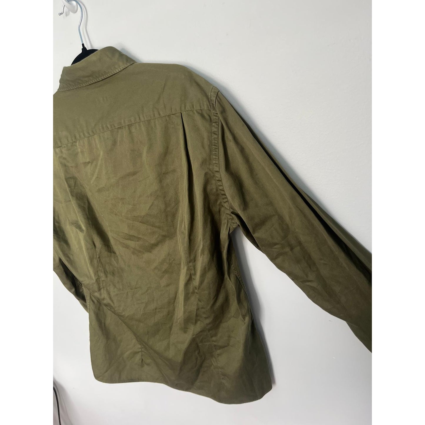 Michael Bastian Button Shirt Men 15.5 Green Cotton Red Zipper Pocket Long Sleeve