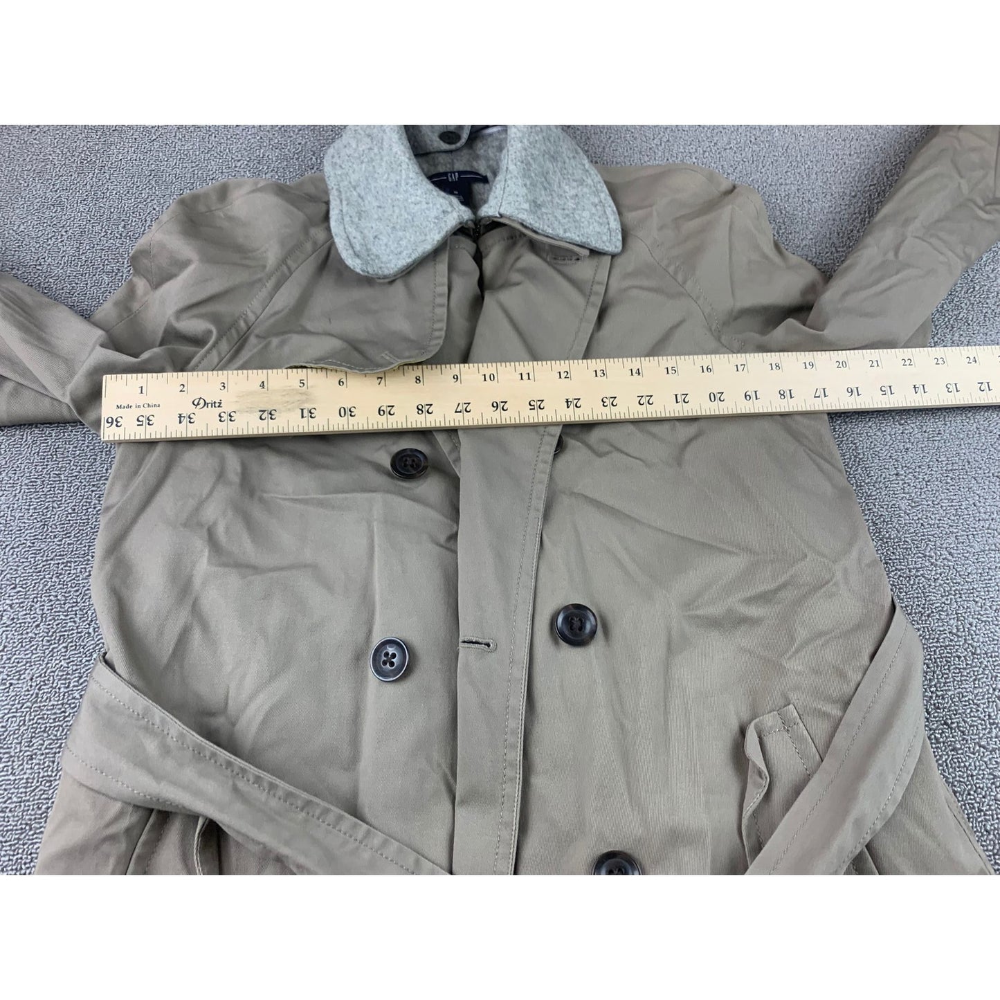 GAP Trench Coat Men's Medium Khaki Belted Double Breasted Removable Wool Liner