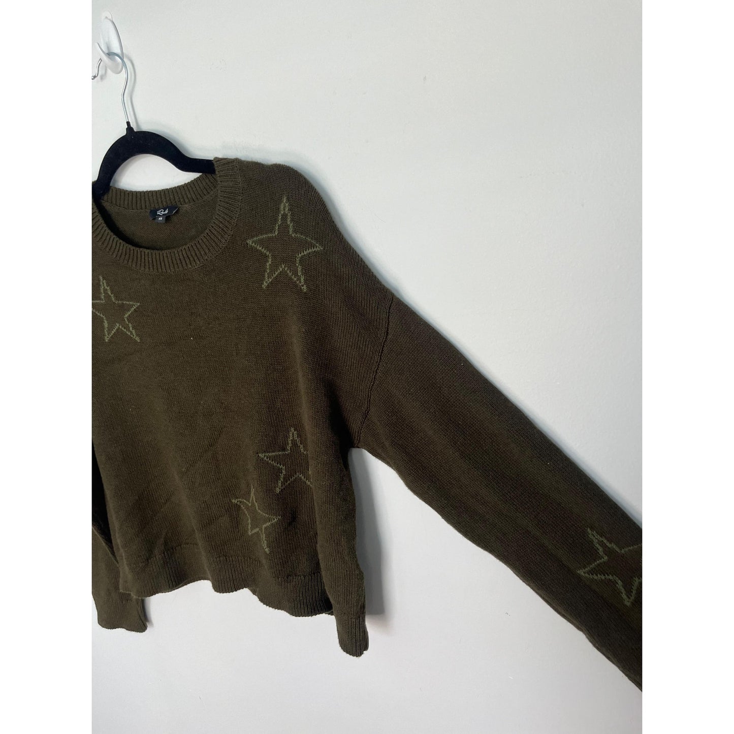 Rails Star Print Knit Sweater Women XS Olive Green Pullover Crew Neck
