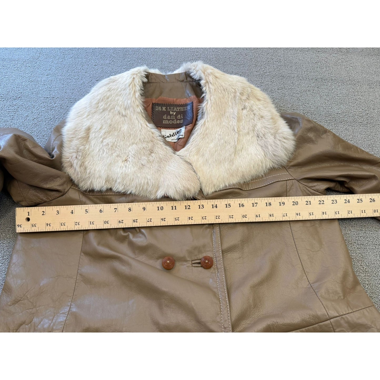 24K LEATHER Vintage Women's Beige Fur Collar Coat Jacket Vintage Retro Style
