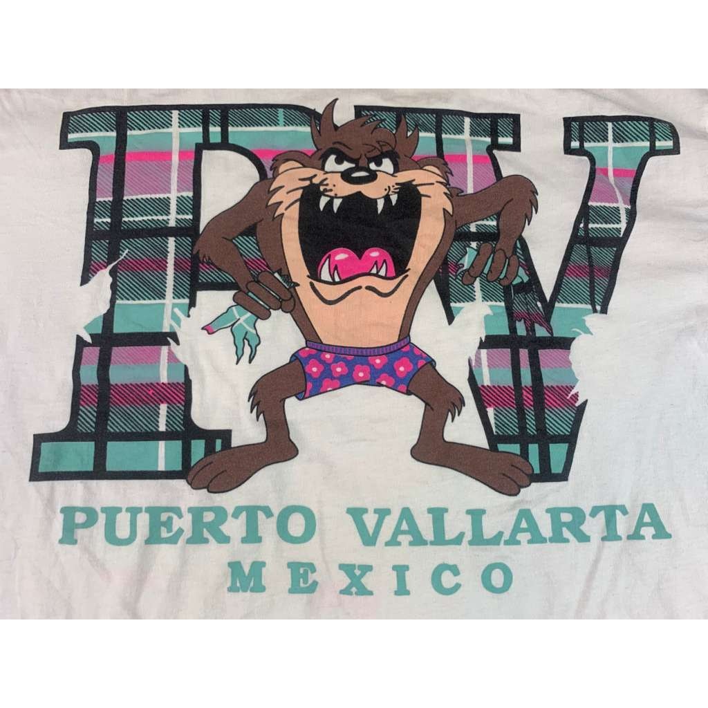 Hectors Men Large Vintage 90's Plaid Tazmanian Devil Puerto Vallarta Mexico